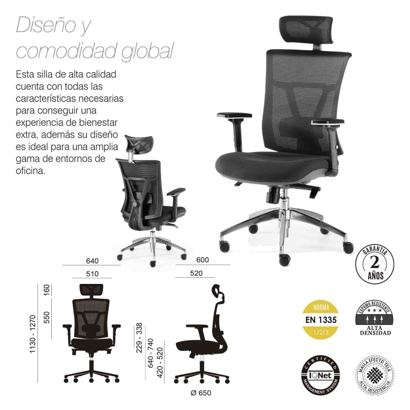 Euromof Boston Silla de Oficina Ergonómica con Soporte Lumbar